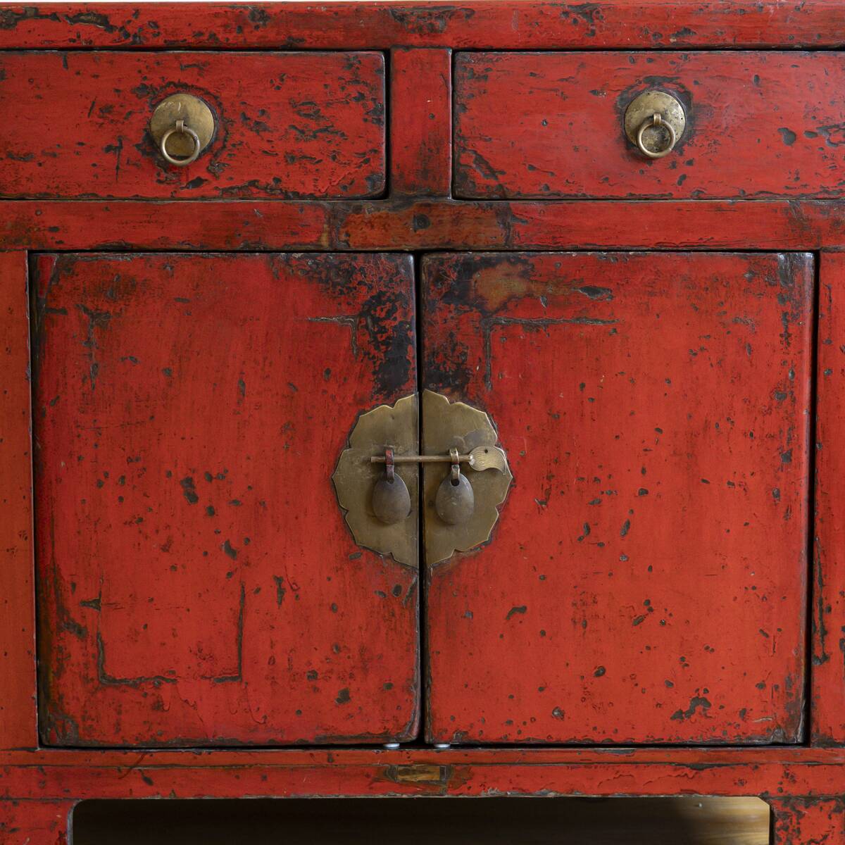 Buffet in ancient Chinese elm, lacquered red.