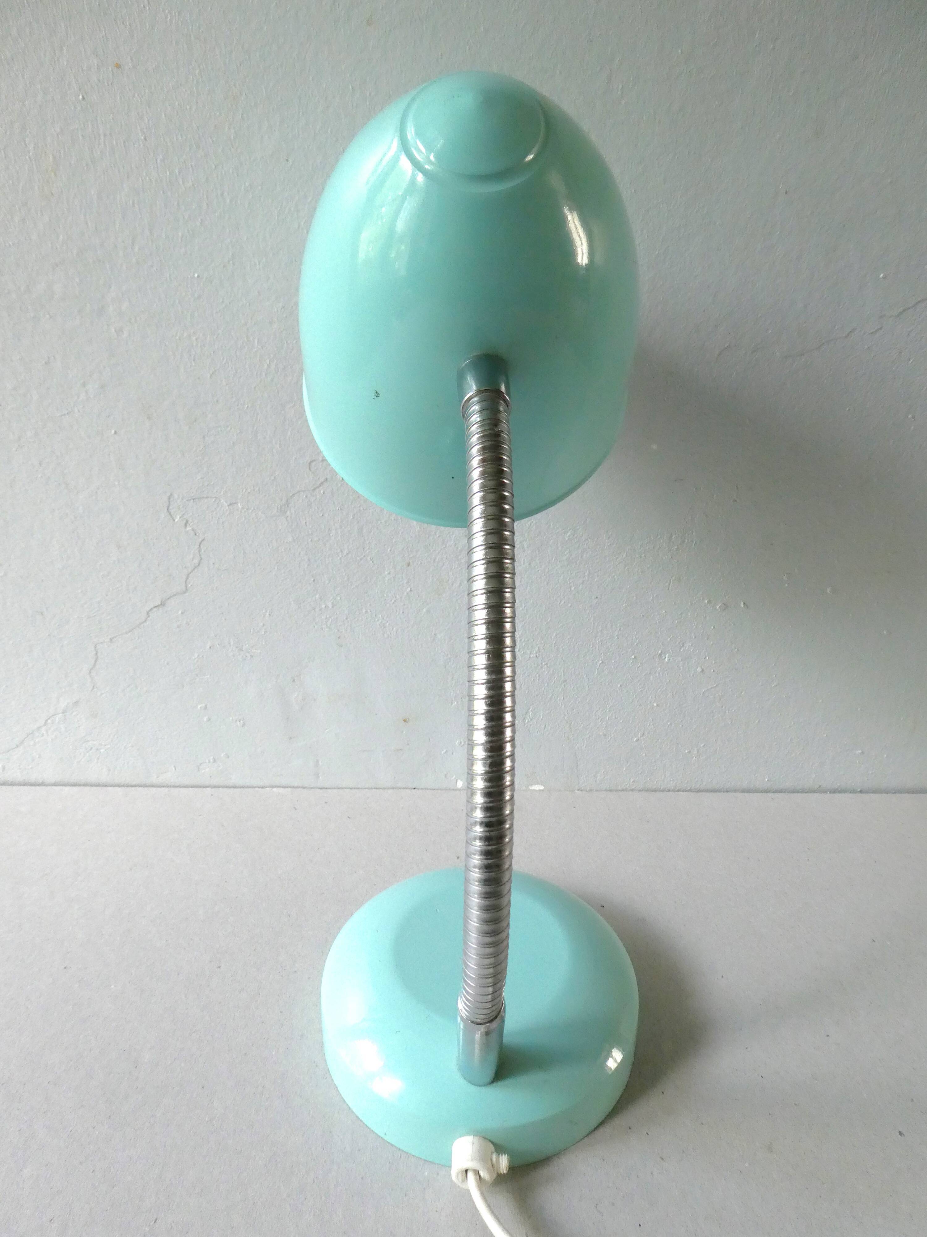 Articulated desk lamp, in turquoise blue metal, 1970s.