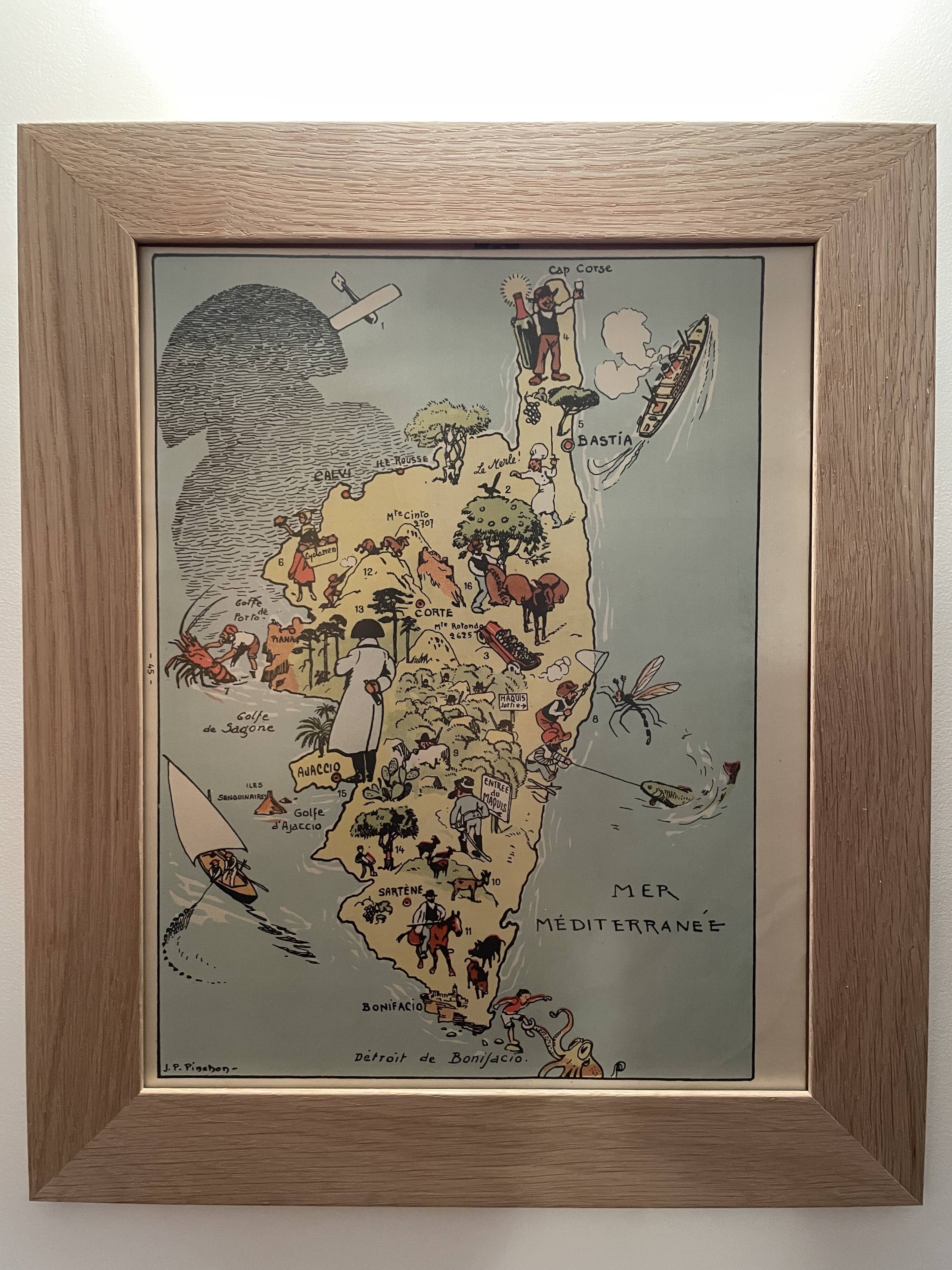 Old illustrated map of Corsica - JP Pinchon