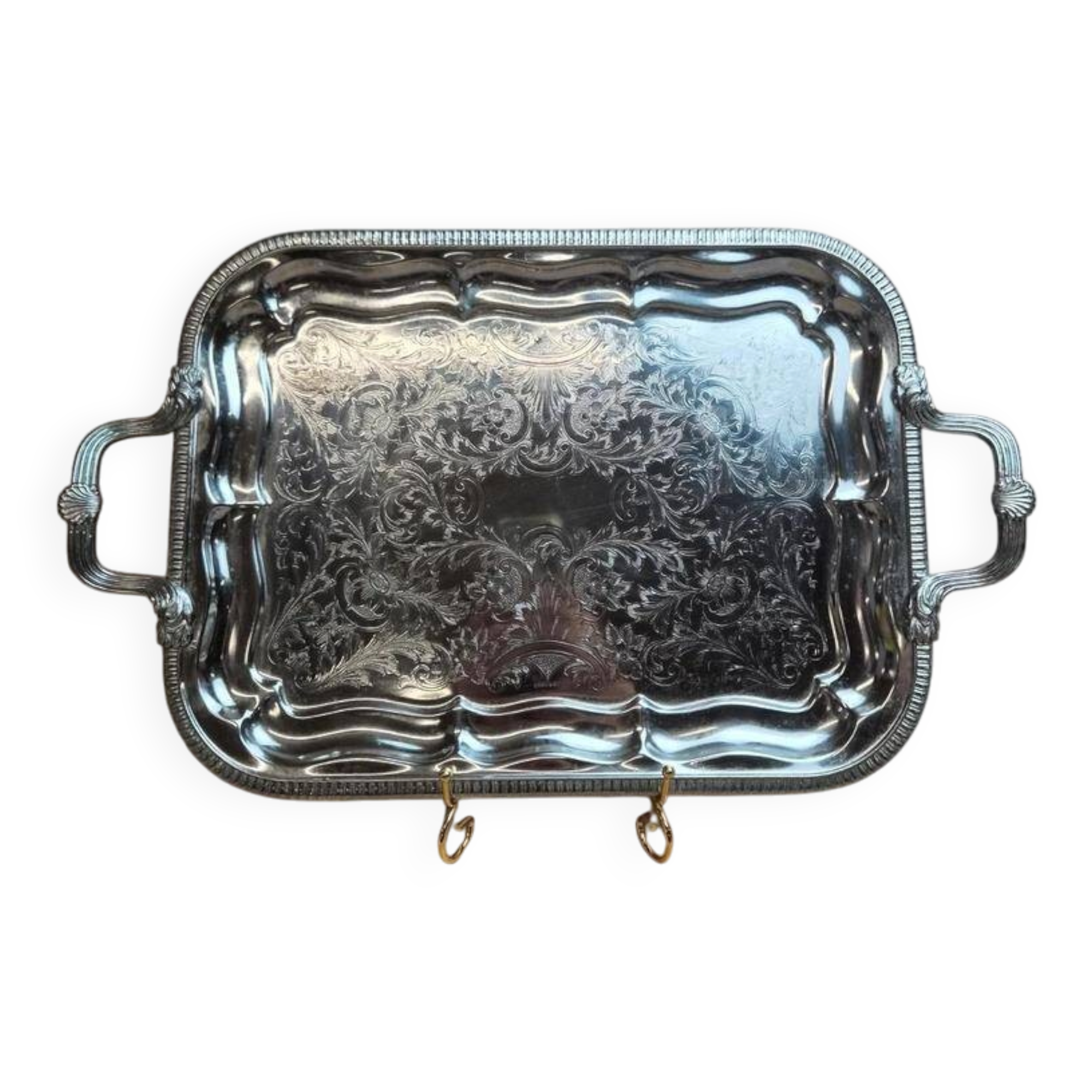 Silver-plated English tray with floral decoration – England
