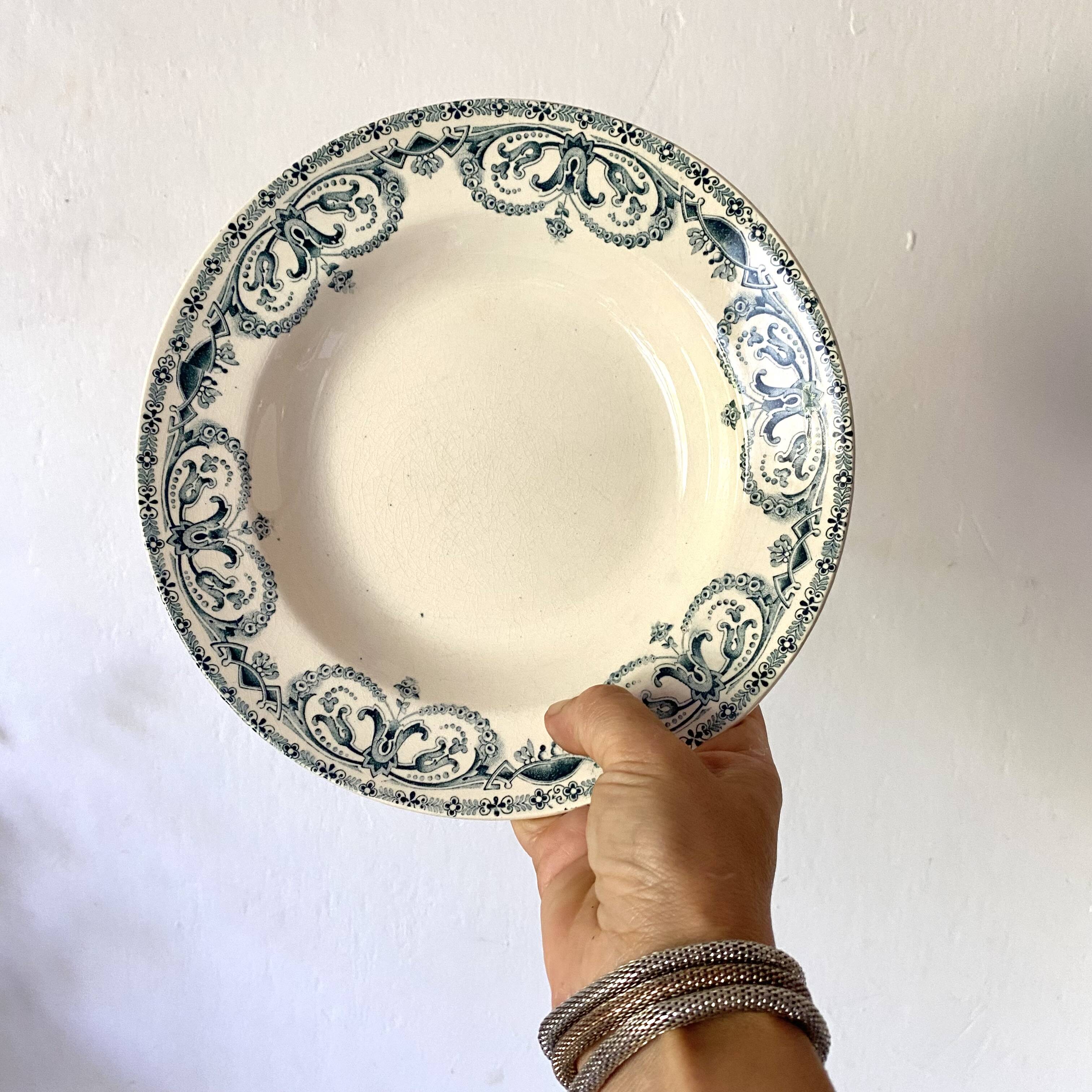 Antique Terre de Fer deep plates, early 20th century