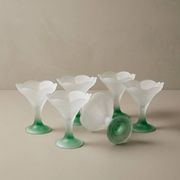 Set of 6 Art Deco dessert bowls in frosted glass with a gradient amber stem.