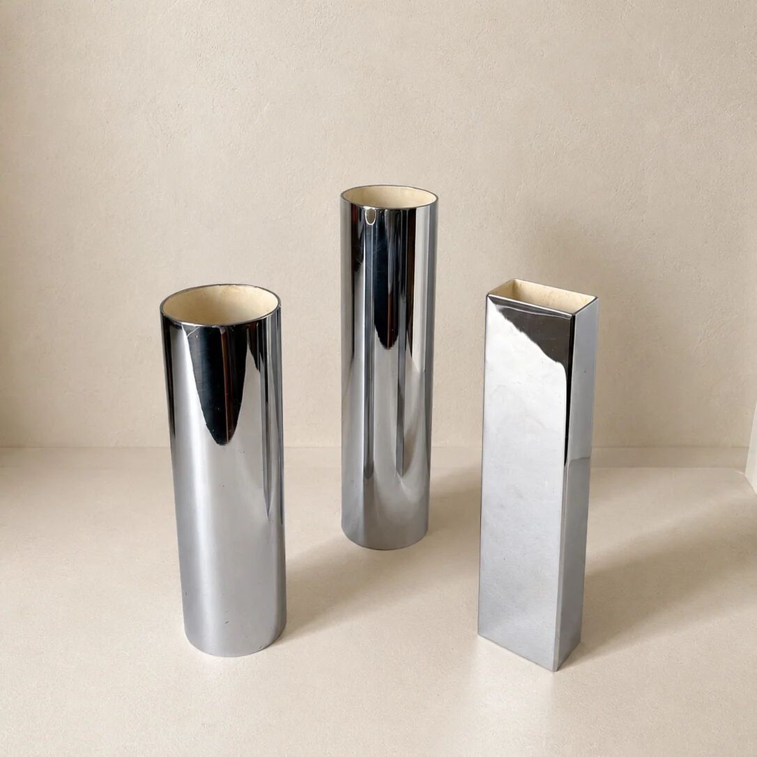 Chrome metal vases from the 1970s