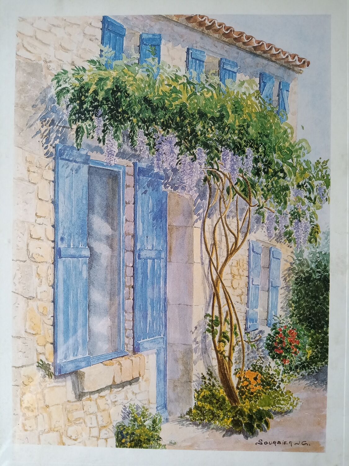 Reproduction of watercolor beautiful entrance of a Provencal house