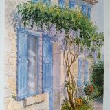 Reproduction d'aquarelle belle entrée d'une maison provençale