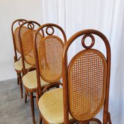 Set of 4 Vintage Bentwood Dining Chairs: Cane Back, Leather Seat, Thonet St
