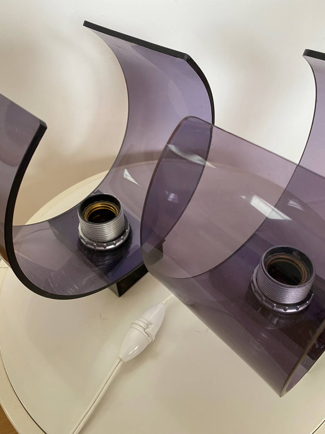 Pair of smoked plexi wall lights from the 70s