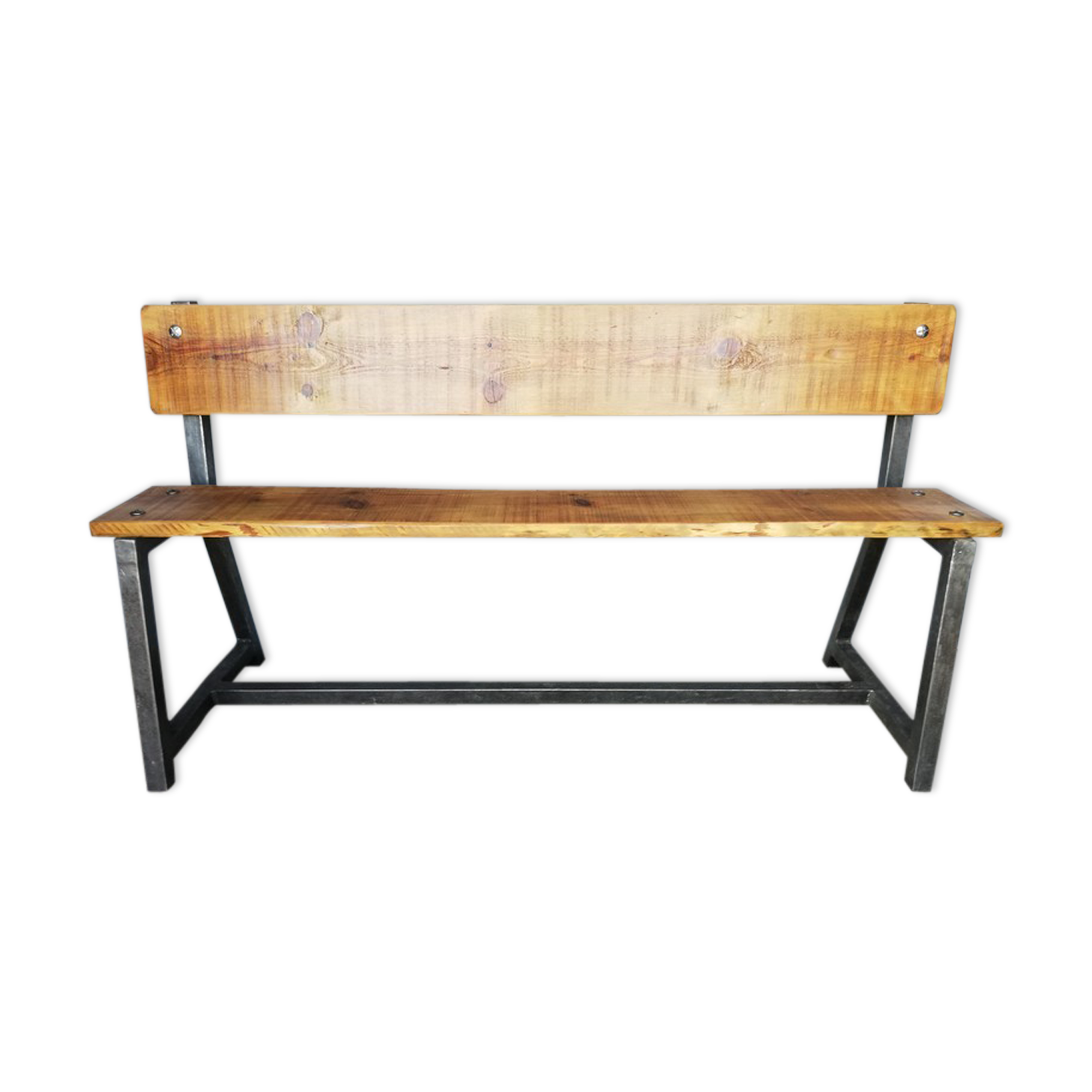 Metal bench and solid wood old vintage indus workshop