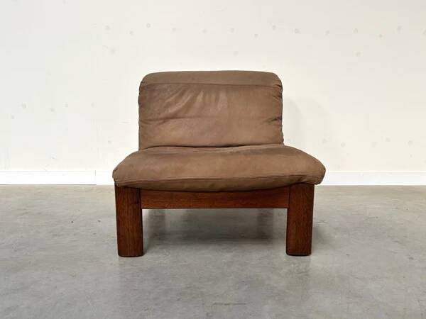 Ensemble de salon / fauteuil / canapé en cuir et chêne Rolf Benz, années 1970
