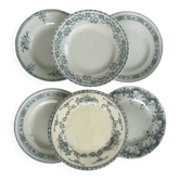 6 assiettes plates en terre de fer bleu-vert, France