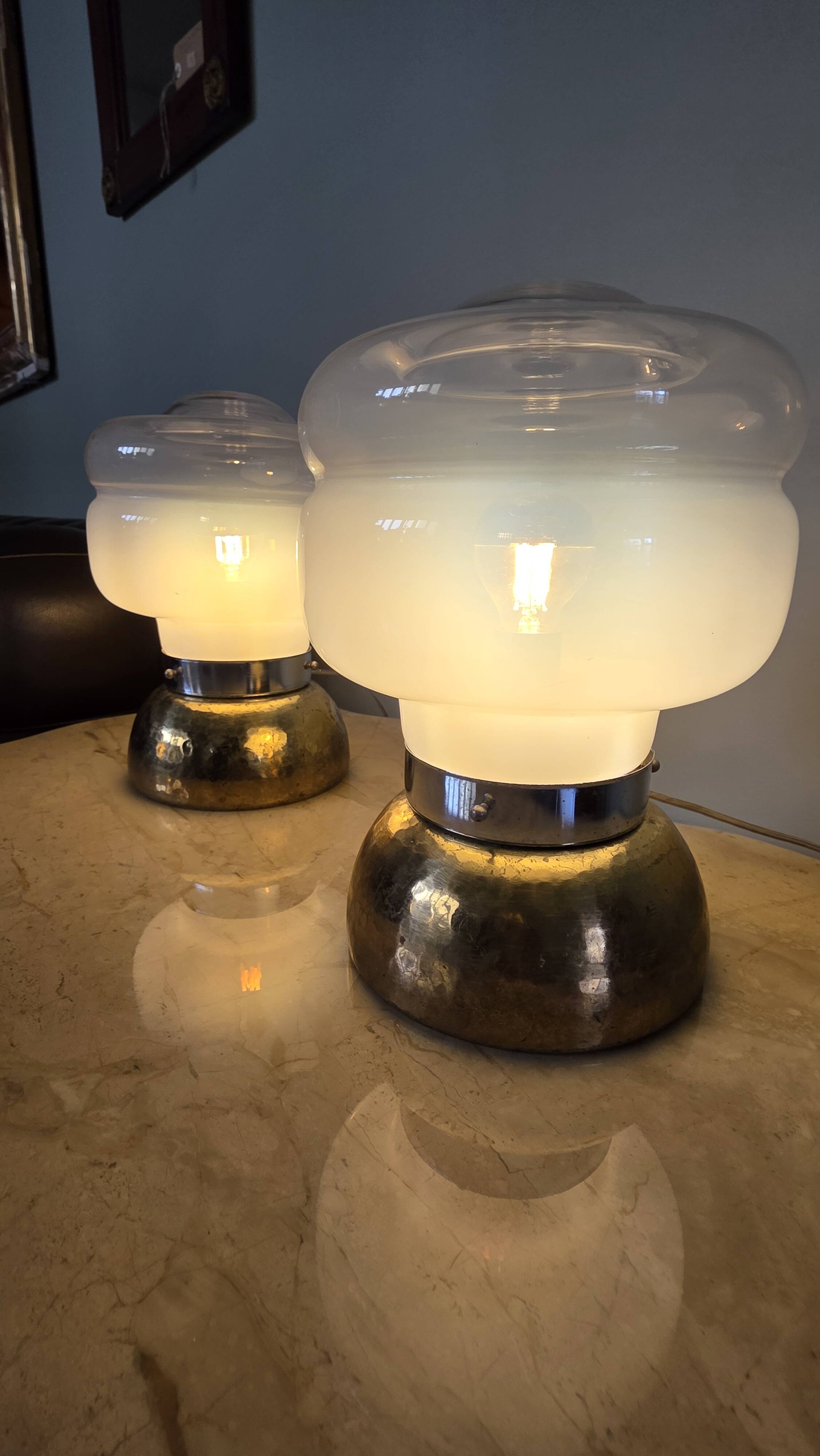 Pair of Murano glass lamps, brass base.
