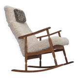 1970s, Danish rocking chair, reupholstered in quality genuine sheepskin.