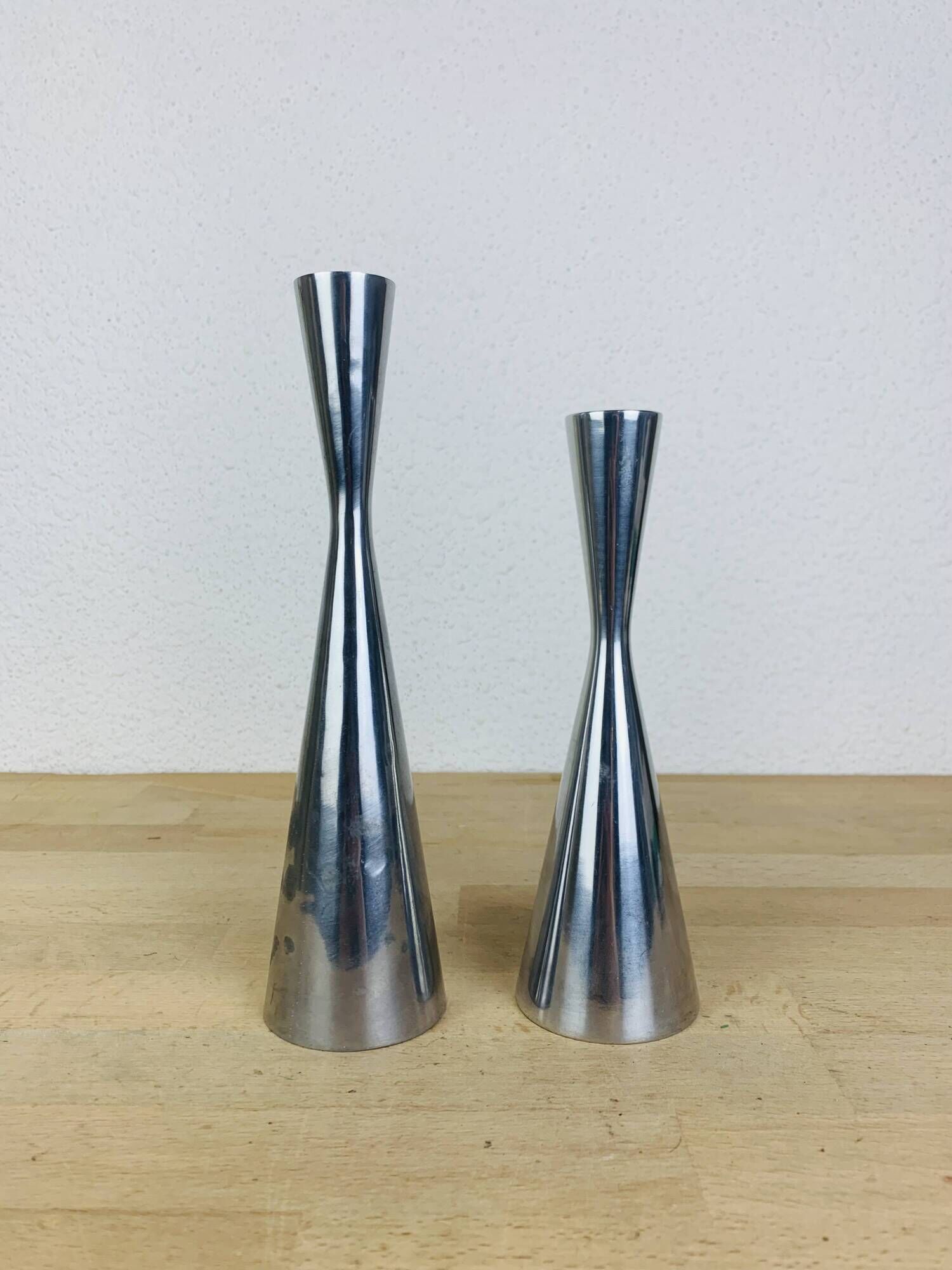2 aluminum diabolo candle holders by Erika Pekkari for Ikea