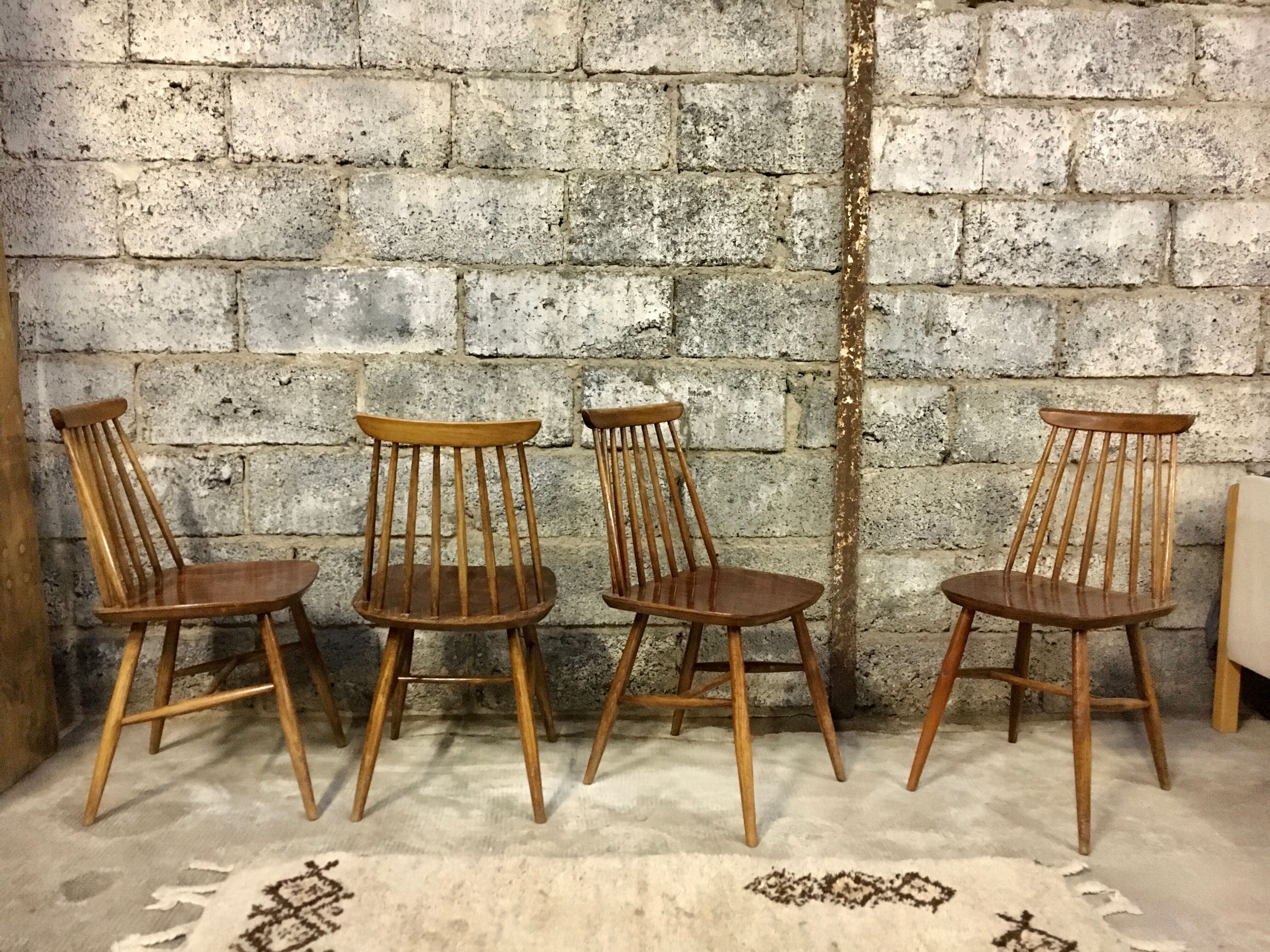 Series of 4 scandinavian design chairs fanett style Ilmari tapiovaara vintage 1960