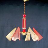 Bi-color chandelier, perforated metal, France Mid-Century