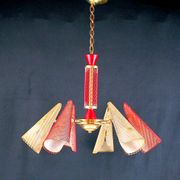 Bi-color chandelier, perforated metal, France Mid-Century