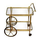 Rolling bar cart in brass and glass, mid-century, Italy