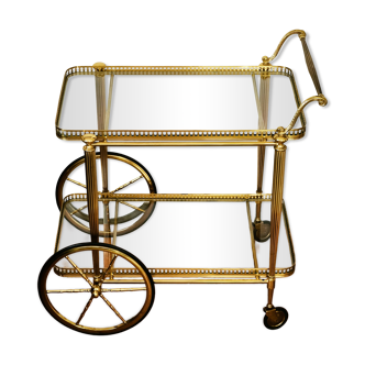 Rolling bar cart in brass and glass, mid-century, Italy