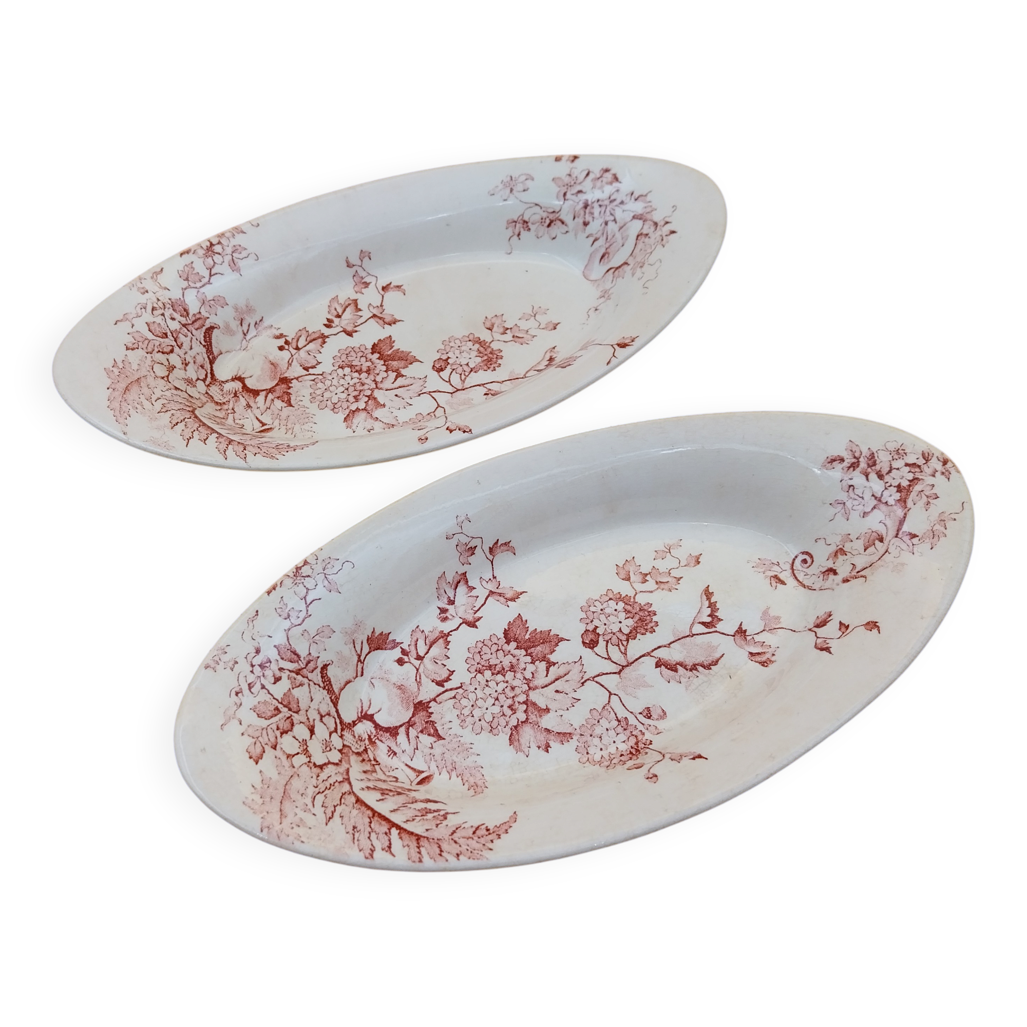 2 dishes Choisy le Roi Avellan Boulenger ironstone red floral decoration