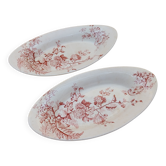 2 dishes Choisy le Roi Avellan Boulenger ironstone red floral decoration
