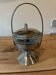 Antique sugar bowl / footed server – Engraved glass & metal mount