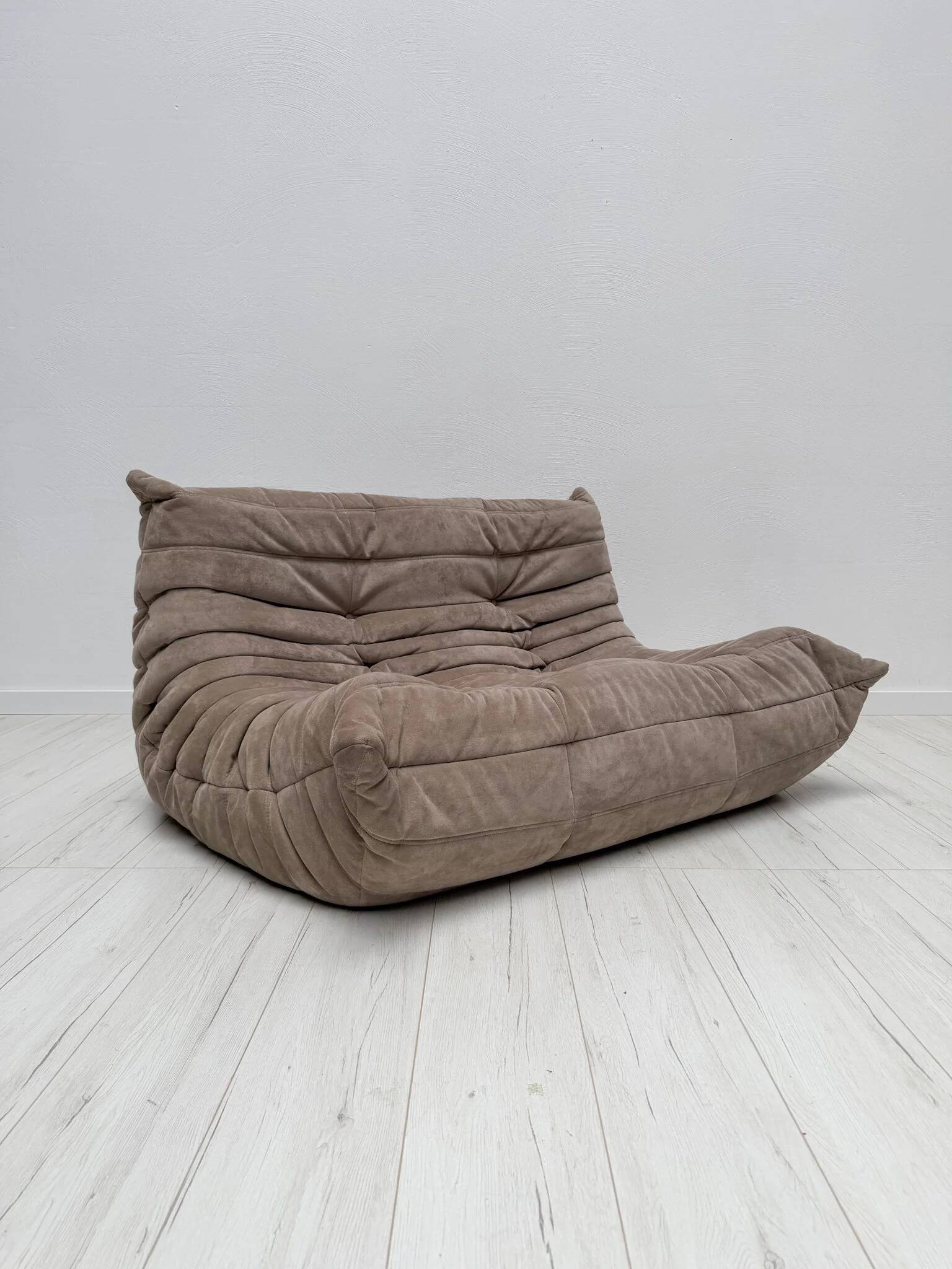 1990s vintage original taupe Alcantara Togo 2-seater by Michel Ducaroy for Ligne Roset
