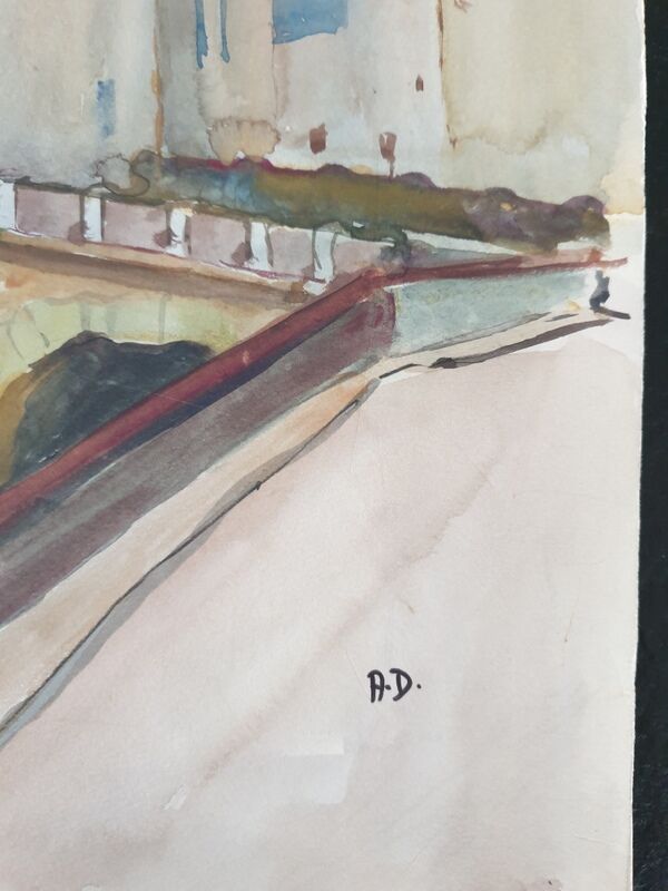 André Duculty (1912-1990) Watercolor on paper "Mediterranean Landscape" Monogrammed lower right