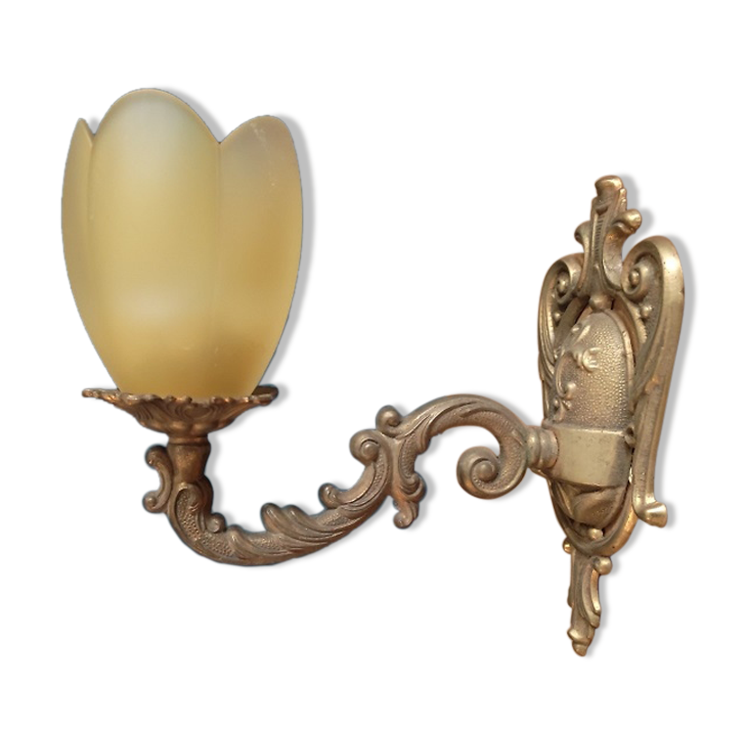 Wall lamp lampshade glass paste flower support brass Dp 0222f056 old art