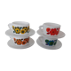 4 Cups LOTUS Arcopal yellow orange blue red vintage