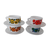 4 Cups LOTUS Arcopal yellow orange blue red vintage