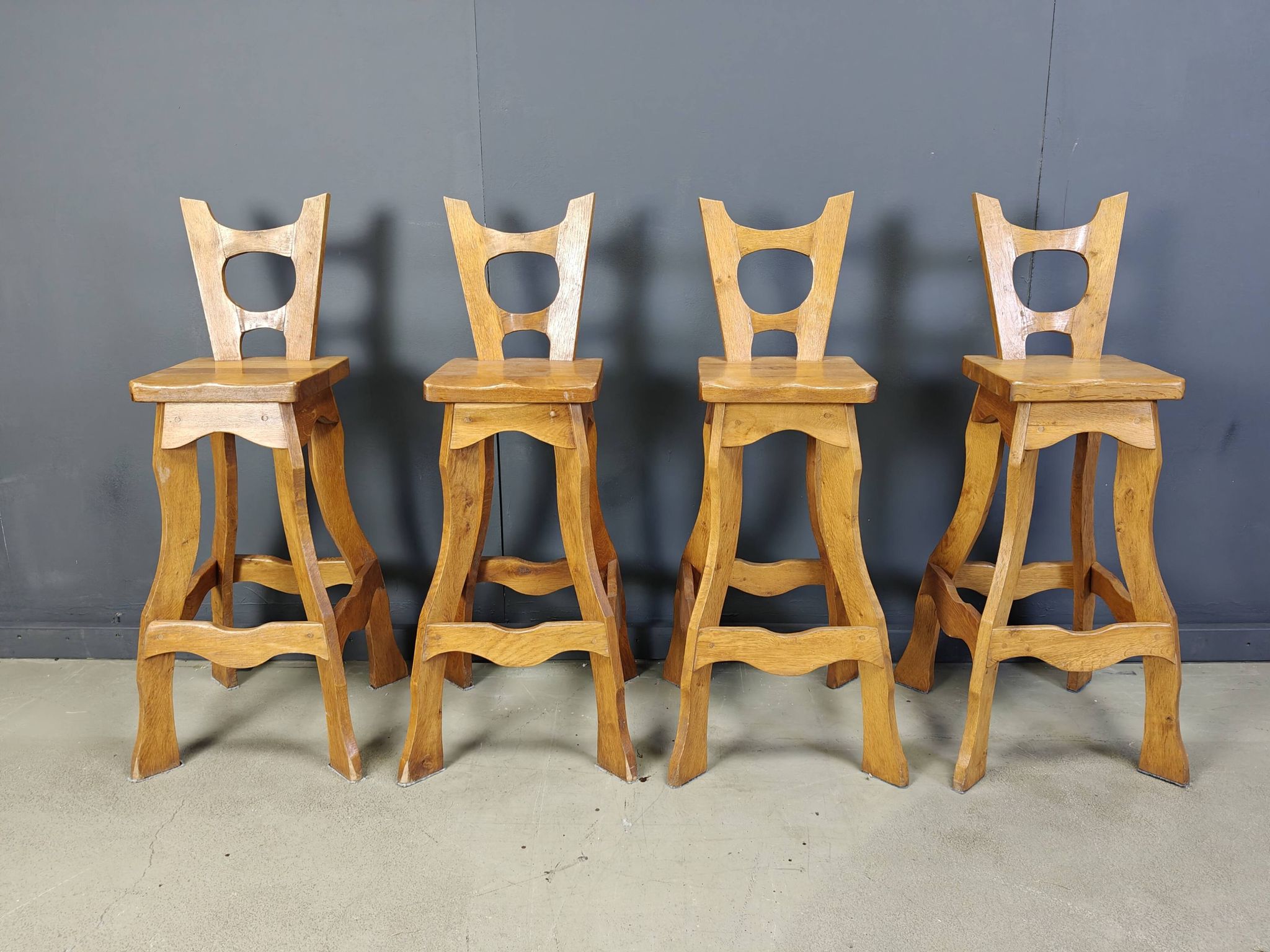 Vintage brutalist bar stools, set of 4 - 1960s