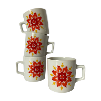Set de 4 tasses à café à pois 70S de Winterling Schwarzenbach Bavaria