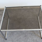 Paire de tables basses en métal chromé et verre fumé, Italie années 70
