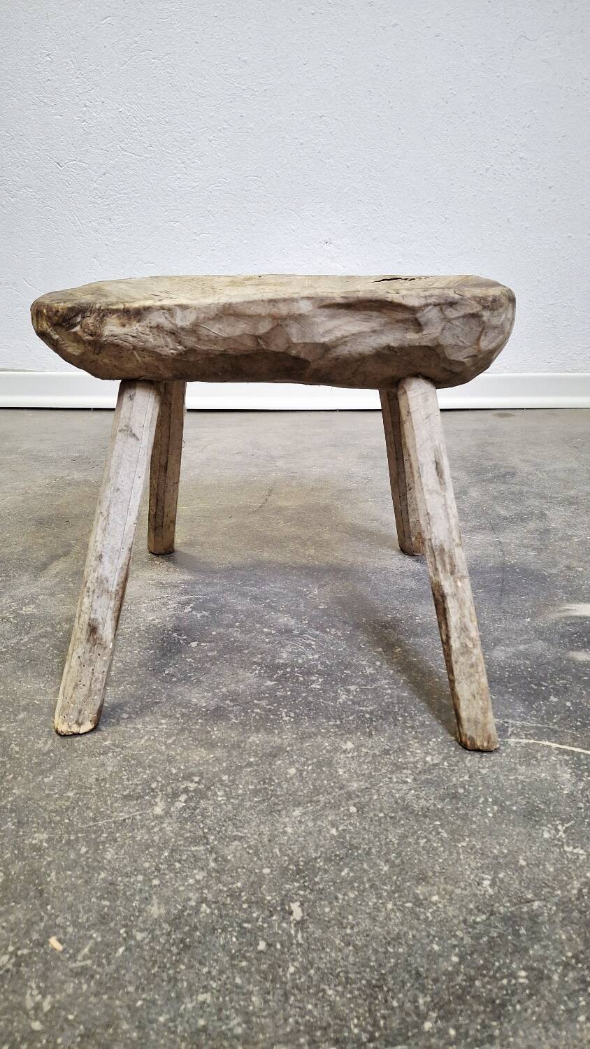 Hand-carved wooden stool, Wabi-Sabi. 1850-1900