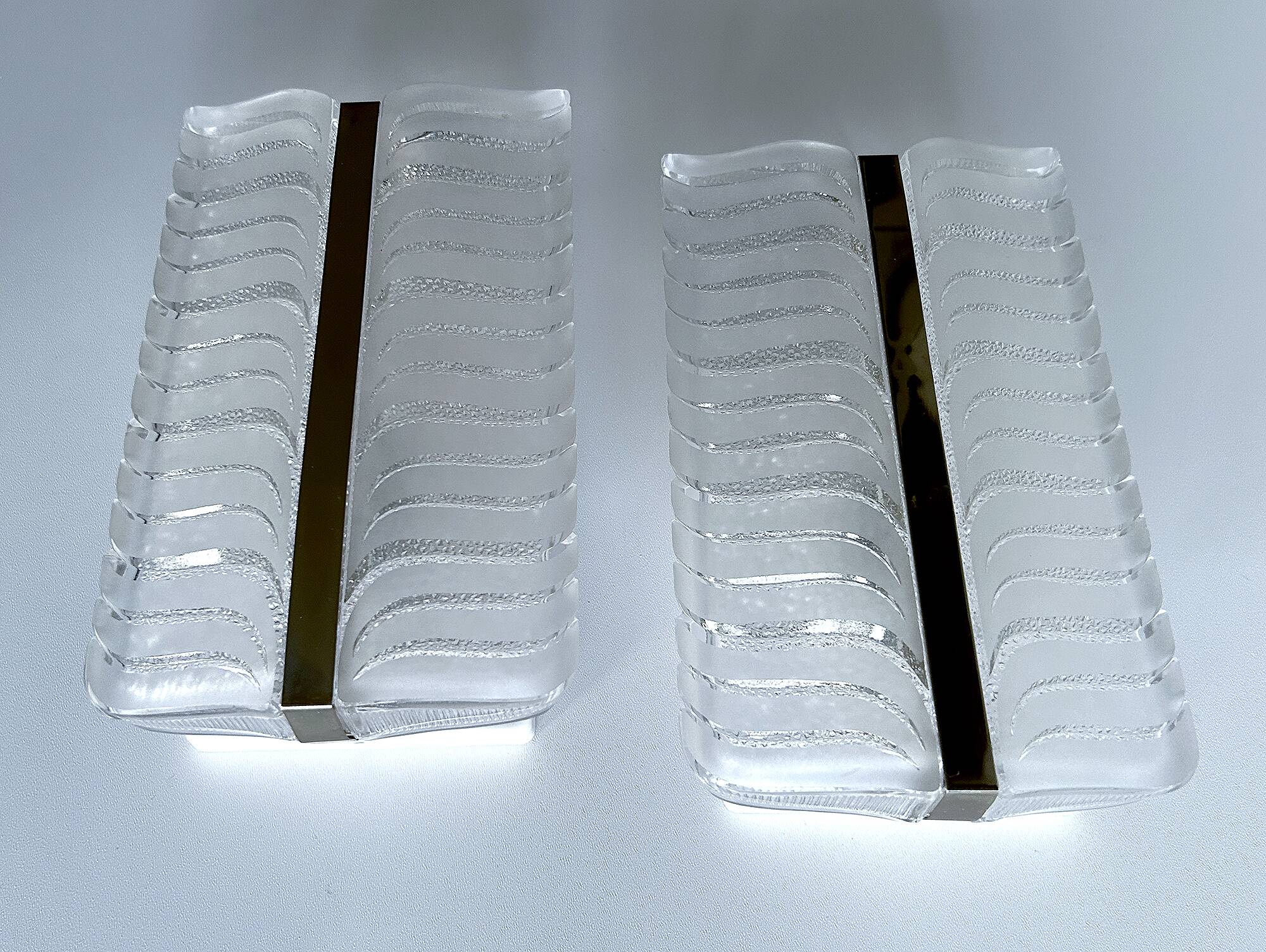 Pair of vintage 70s wall lights, chrome glass