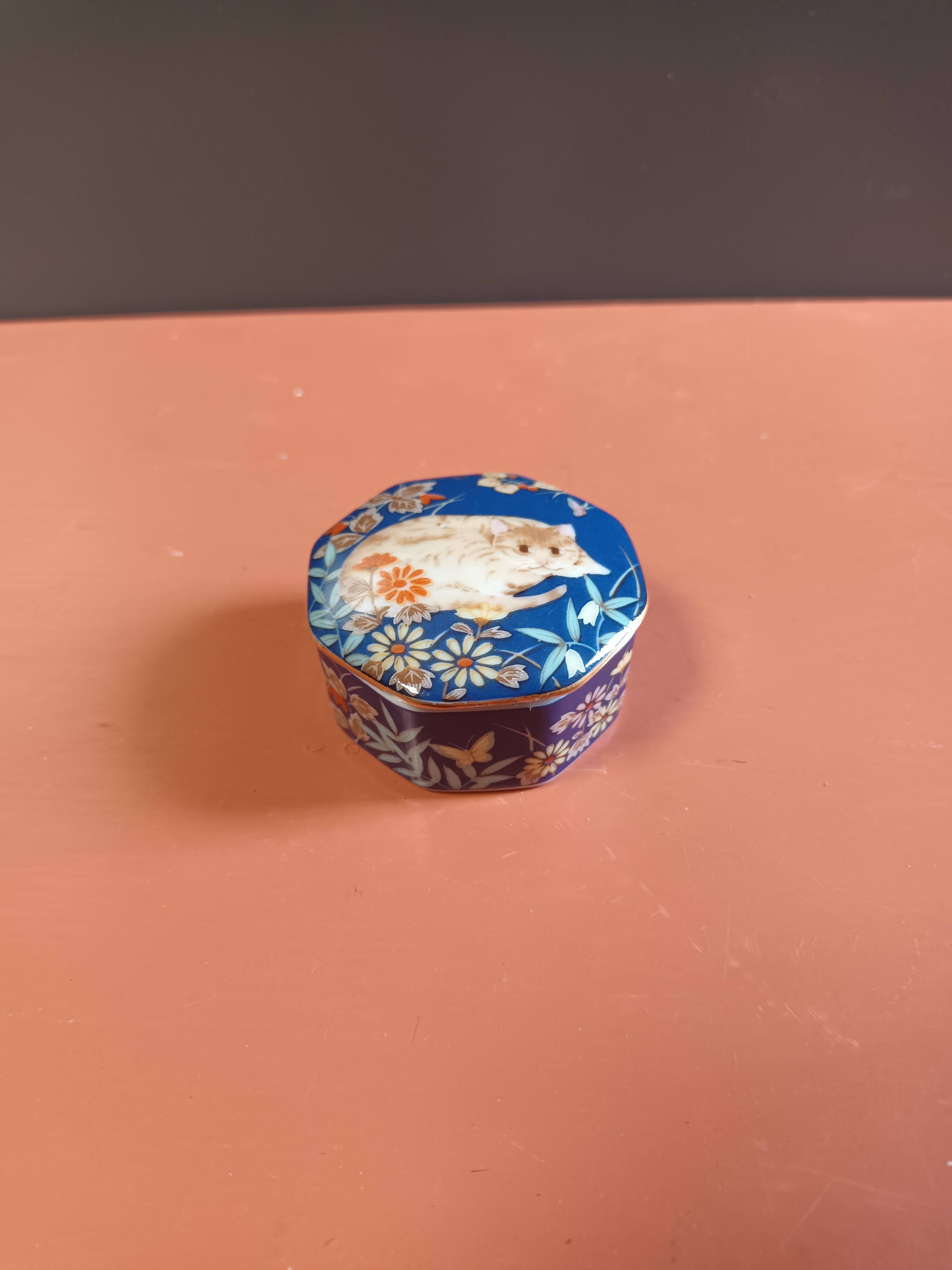 Pill box earthenware decoration cat