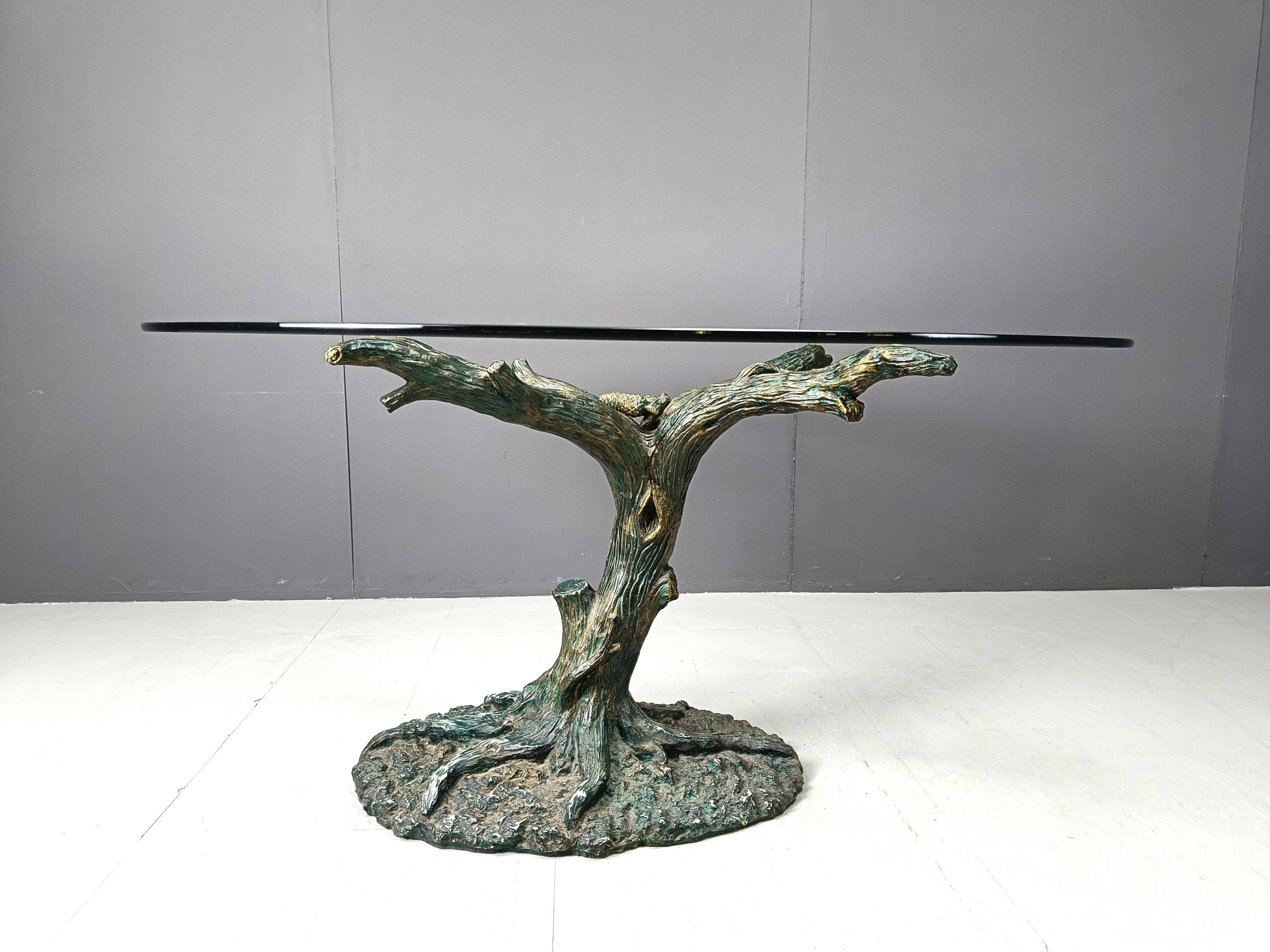 Table à manger vintage en forme d'arbre sculpté, années 1970
