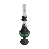 Old kerosene lamp, brass pedestal & green glass body + vintage glass tube