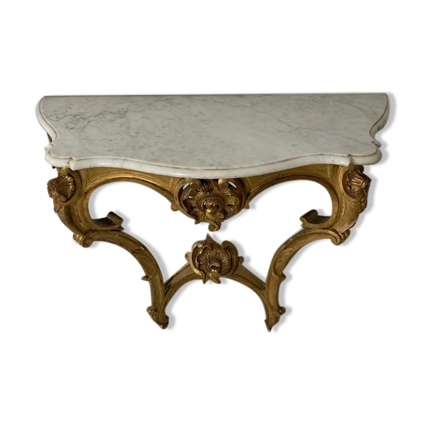 Louis XV style console, gilded wood and marble, nineteenth century