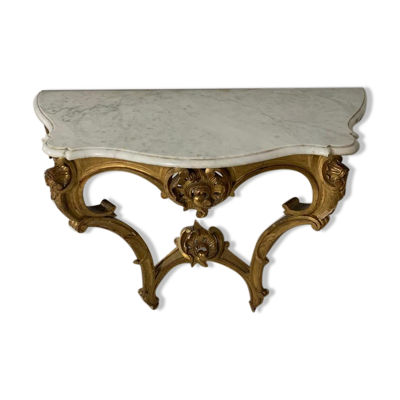 Console style louis xv, bois dorée et marbre, xixème siècle