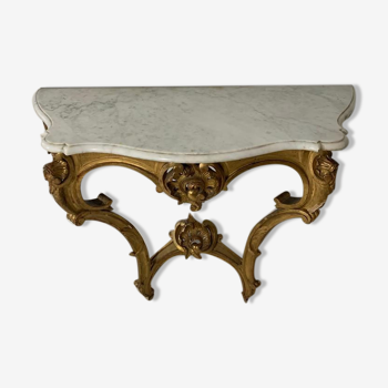 Louis XV style console, gilded wood and marble, nineteenth century