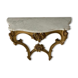 Console style louis xv, bois dorée et marbre, xixème siècle