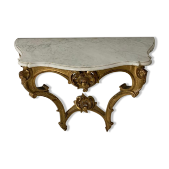 Console style louis xv, bois dorée et marbre, xixème siècle