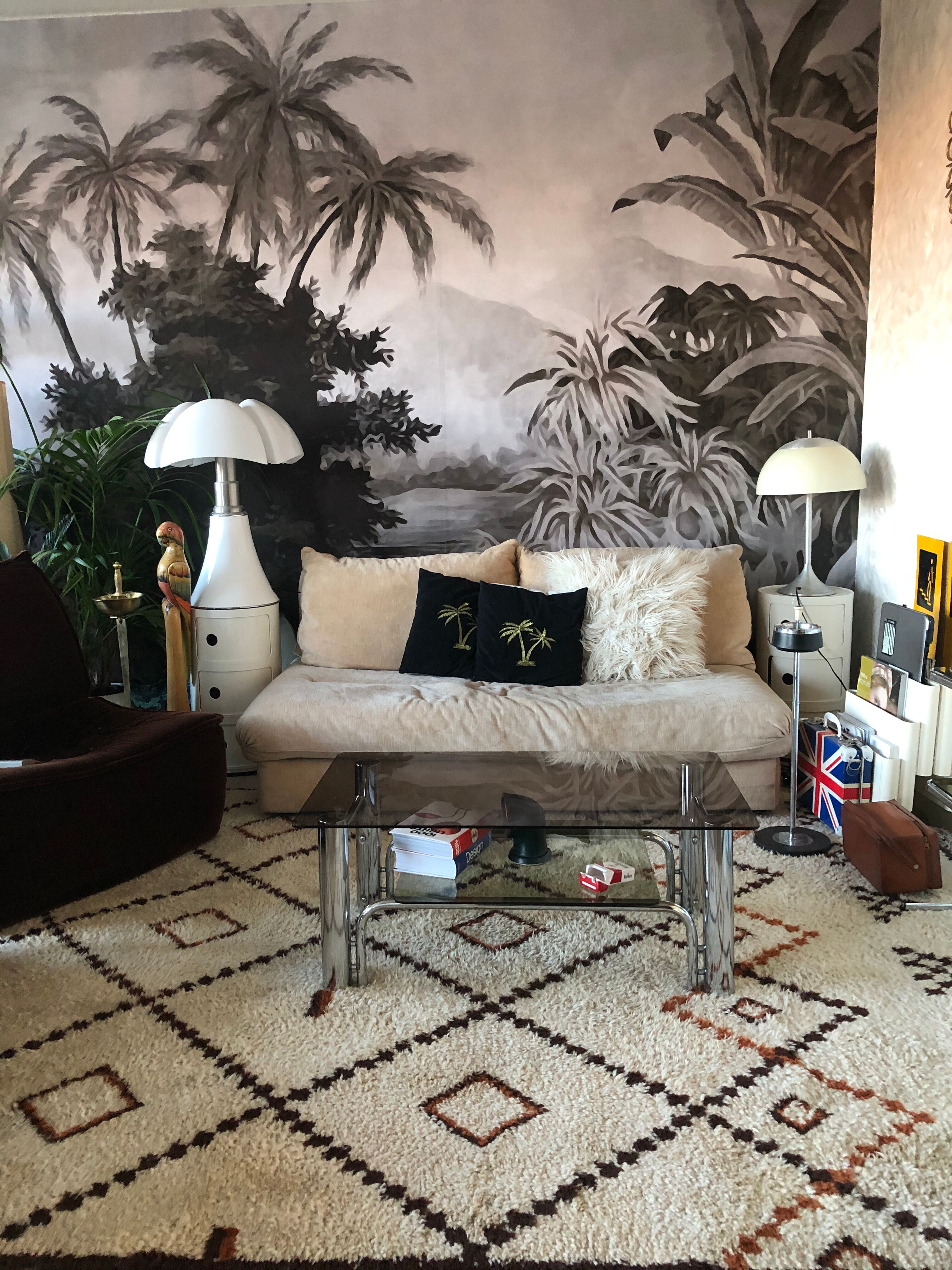 Chromium coffee table and 1970s smoked glass