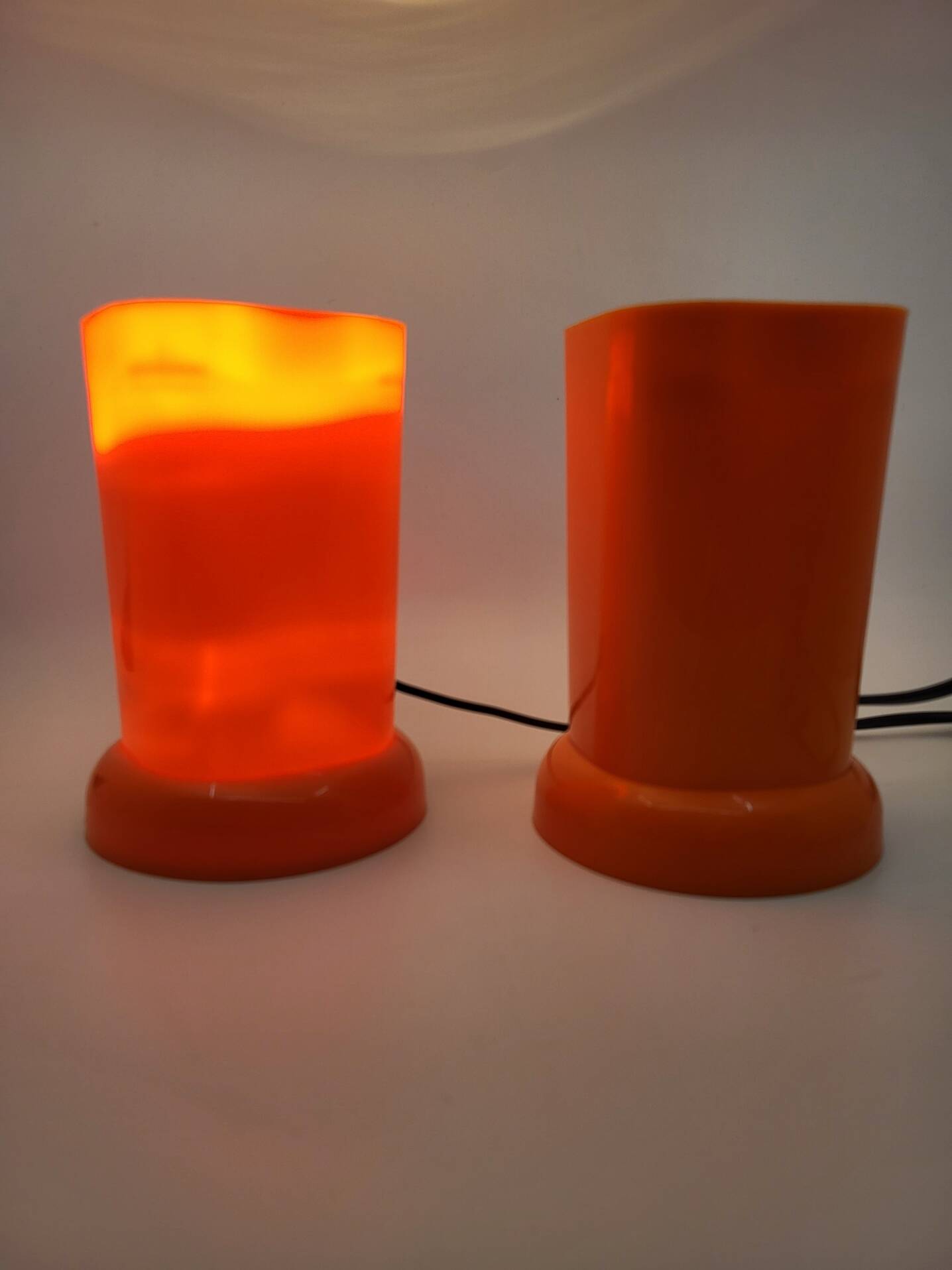 Designer lamp in orange plastic Space Age Vintage 1970 Vintage set of 2