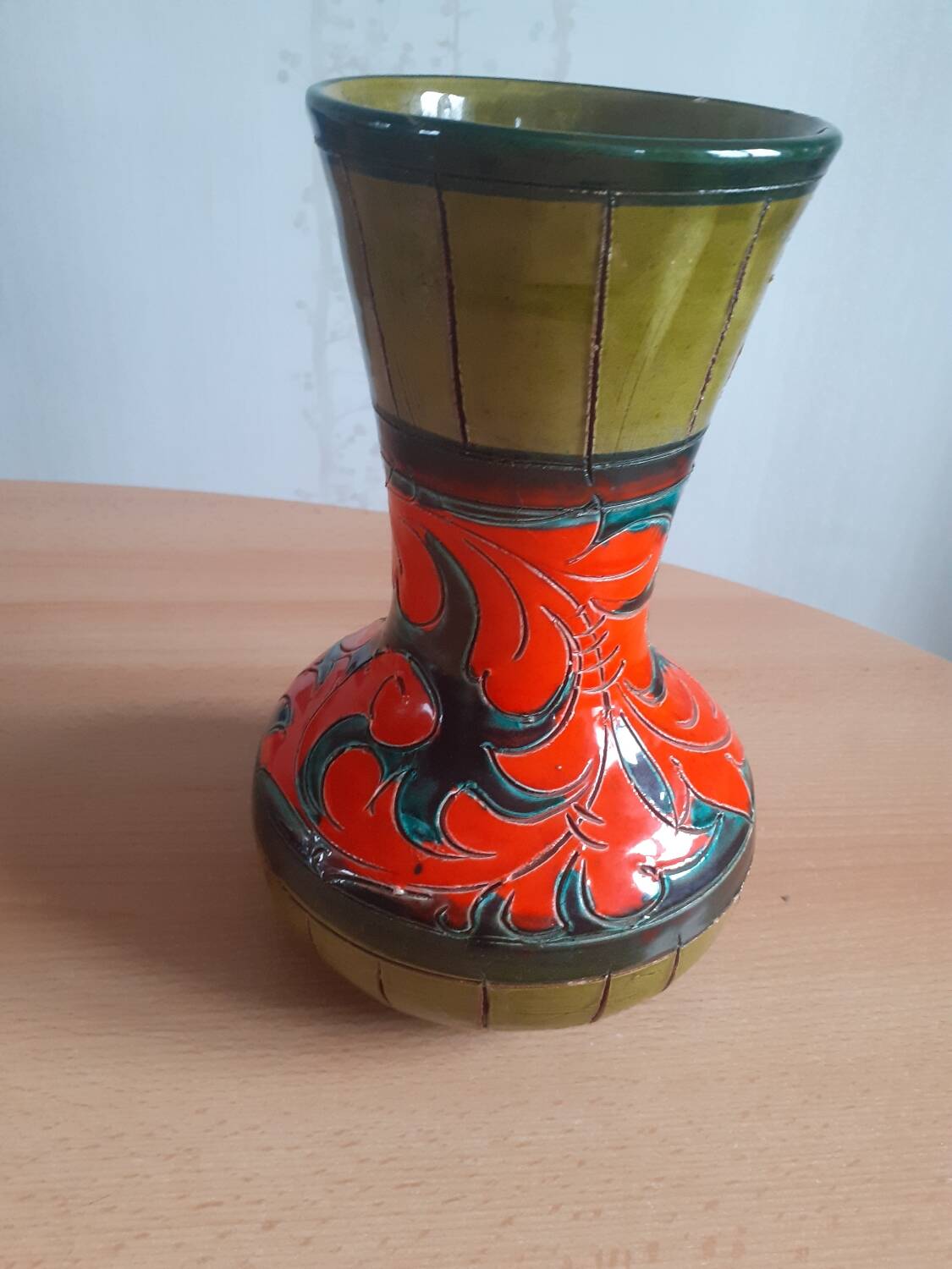 Orange and green ceramic vase
