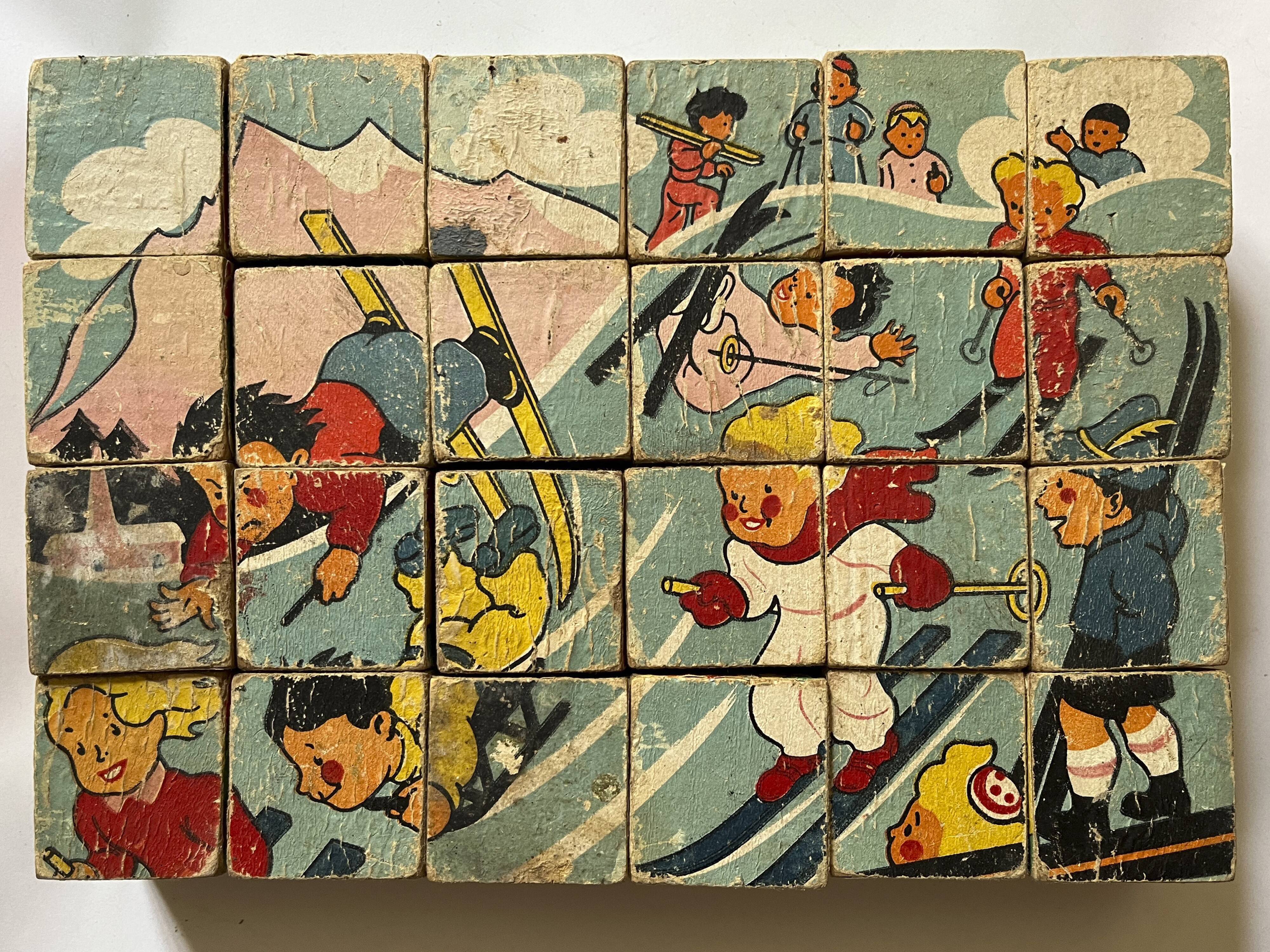 Set of wooden cubes from the 1900s six views