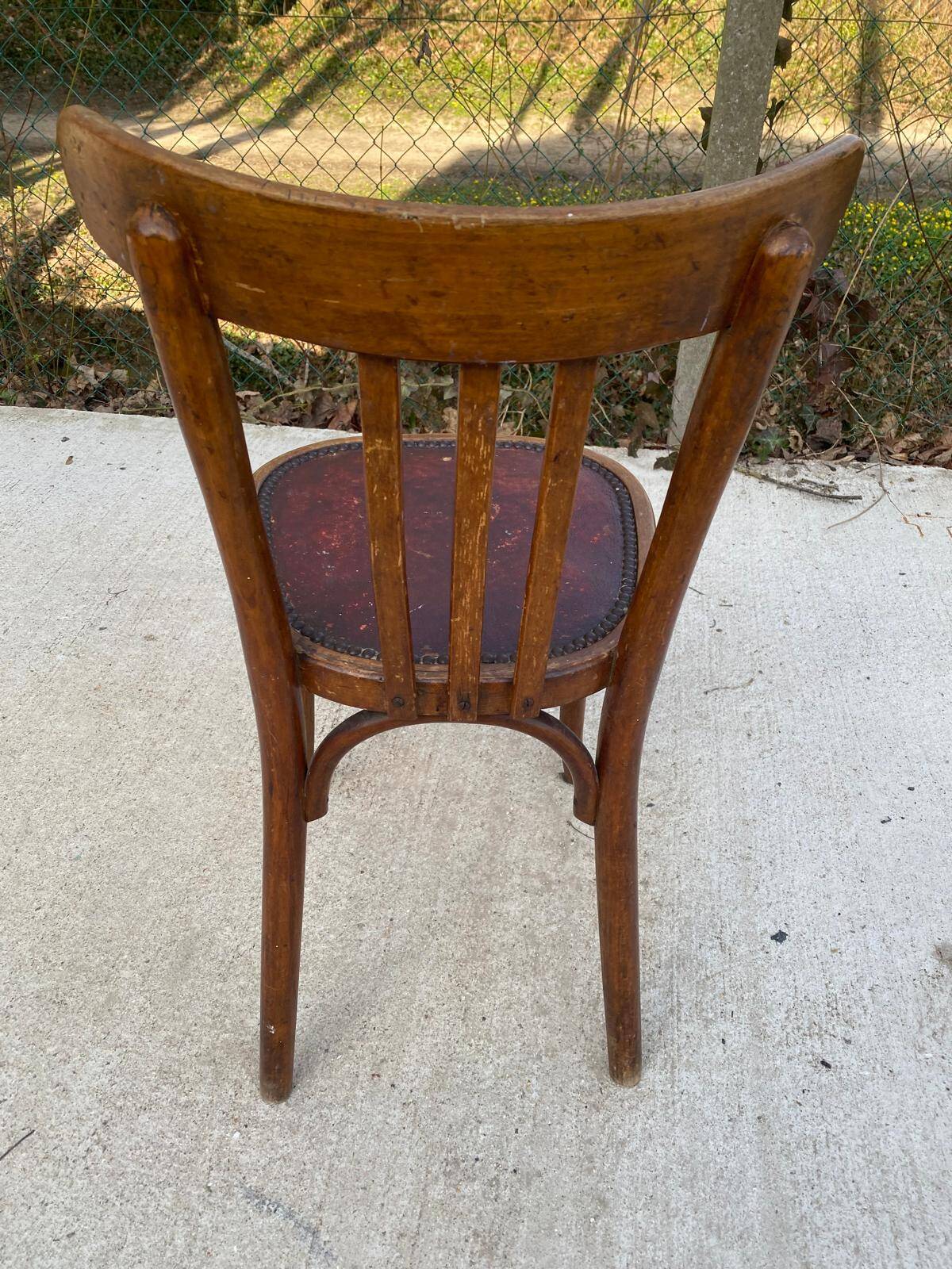 Bentwood bistro chair upholstered in burgundy leather