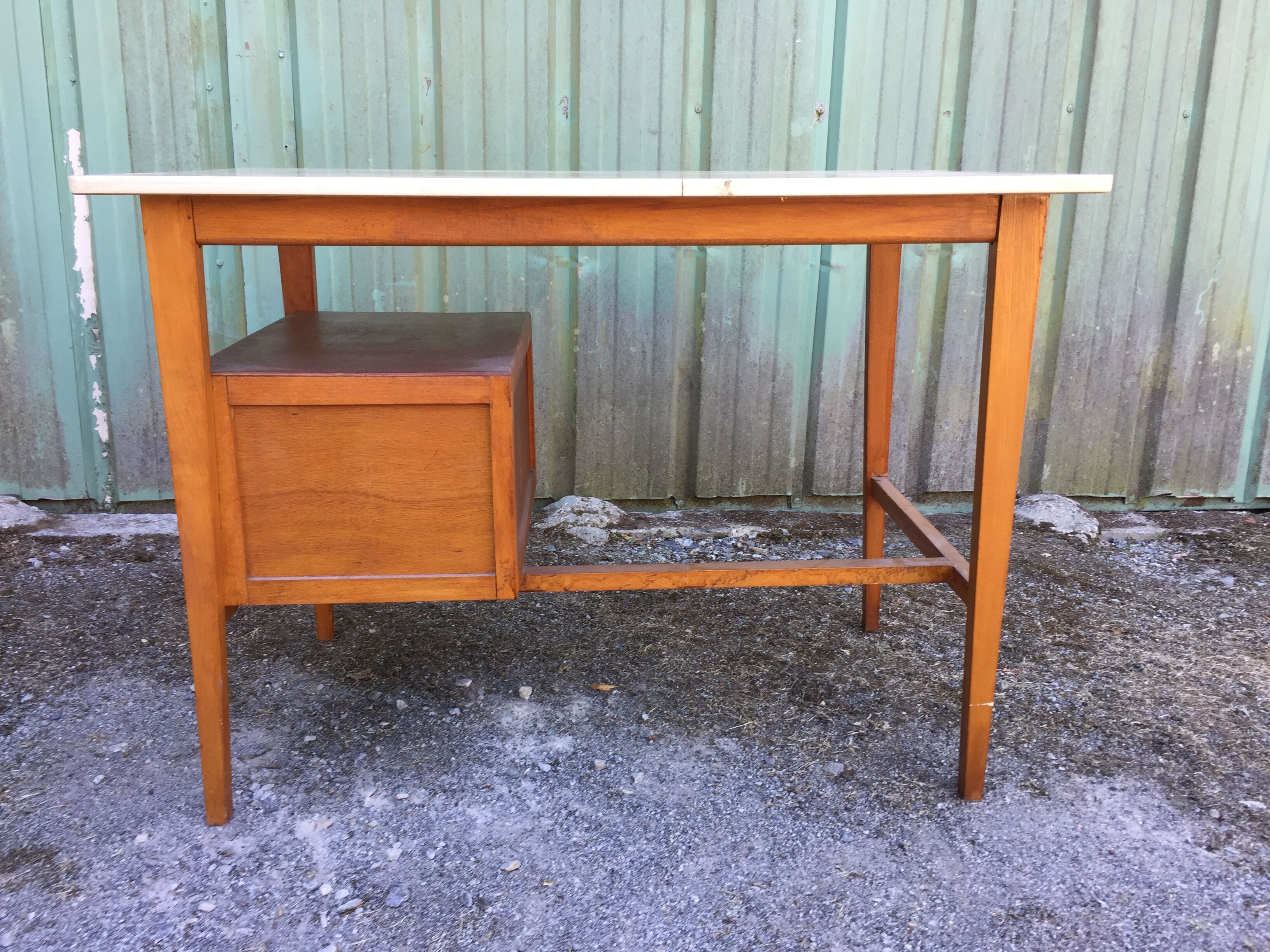Vintage desk with 2 drawers in beech and cp with the Formica top