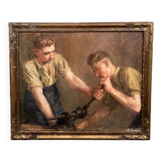 Oil on canvas two workers at work 1930